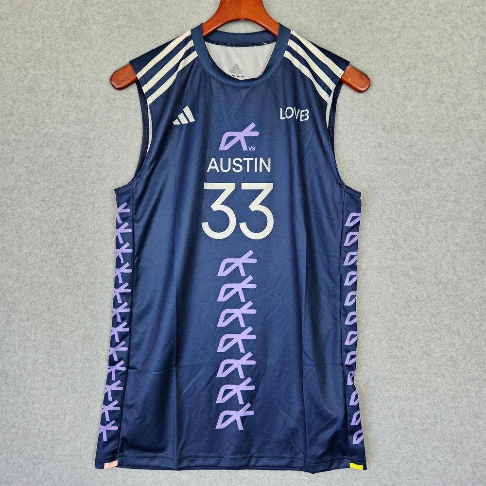 Adidas LOVB Austin Eggleston 33 Volleyball Jersey Mens Medium Navy Blue New